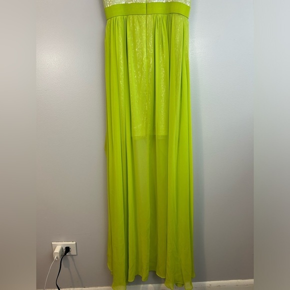 Cache Bright Green Sequin Chiffon Strapless High-Low Maxi/Mini Dress Size 4 Lime - Picture 13 of 16